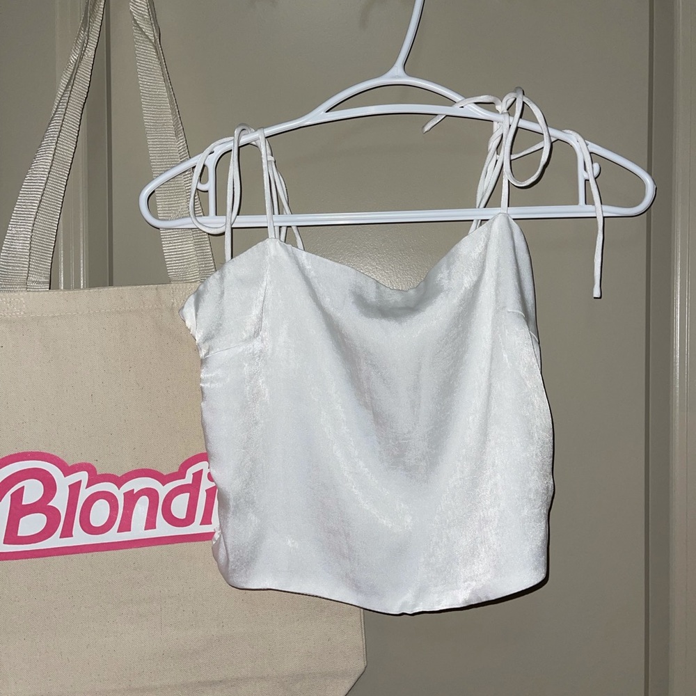 Workhall White Satin Tie Up Straps Top